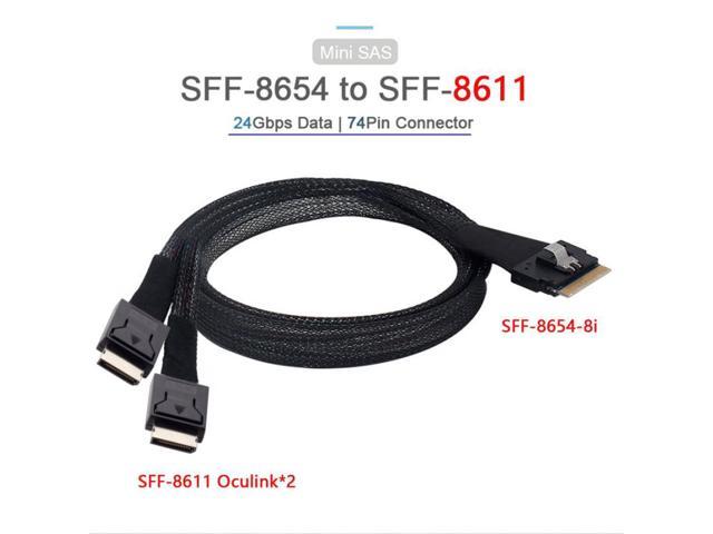 PCI-Express PCI-E Ultraport Slimline SAS Slim 4.0 SFF-8654 8i 74pin to Dual Oculink SFF-8611 Cable 50cm
