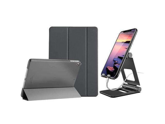 Grey iPad Mini 1 2 3 Slim Lightweight Case(Old Model A1432 A1490 1455) Bundle with Black Foldable Cell Phone Stand Tablet Stand