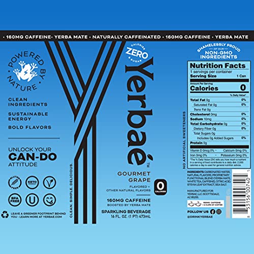 Yerbae Sparkling Water - Natural Energy Drink Seltzer with Caffeine  Antioxidants  Yerba Mate - 0 Sugar  No Calories (Variety 12-pack of 16oz Cans) Go thumbnail