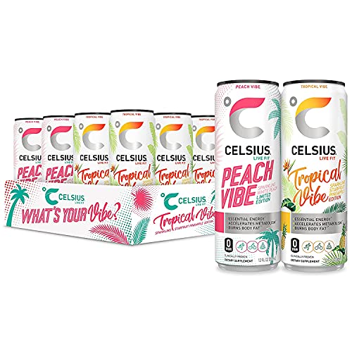 CELSIUS Sparkling Vibe Fitness Energy Drink Variety Pack  Zero Sugar  12oz. Slim Can (Pack of 12) 1 12 Fl Oz (Pack of 12)