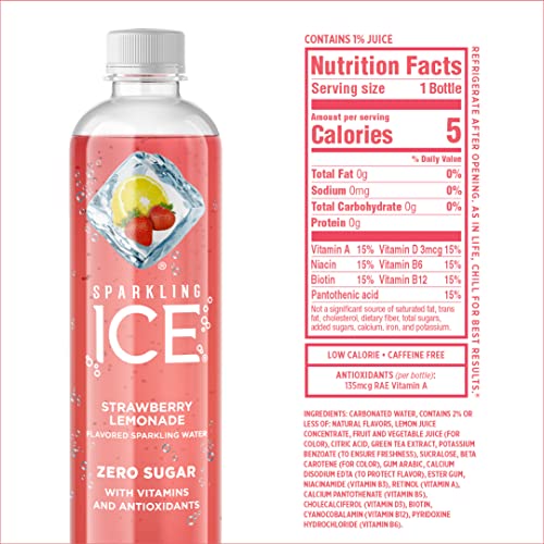 Sparkling Ice, Strawberry Lemonade Sparkling Water, Zero Sugar Flavored Water, with Vitamins and Antioxidants, Low Calorie Beverage, 17 Fl Oz Bottles thumbnail