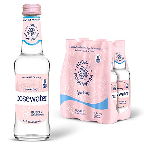 Bubbly Rosewater Sparkling Water - 8.5 Fl Oz, Pack of 6 Glass Bottles, Sugar-Free, Unsweetened, Zero Calorie, 100% Natural