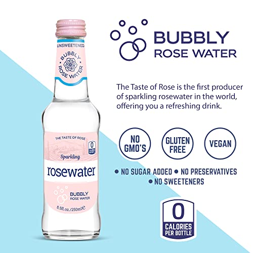 Bubbly Rosewater Sparkling Water - 8.5 Fl Oz, Pack of 6 Glass Bottles, Sugar-Free, Unsweetened, Zero Calorie, 100% Natural thumbnail