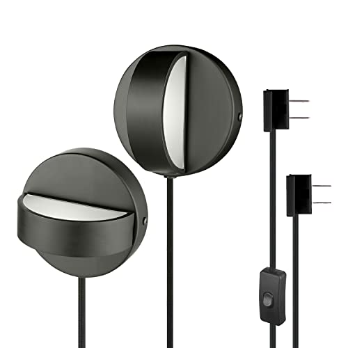 Globe Electric 51848 LED Integrated Plug-in or Hardwire Wall Sconce 2-Pack  Matte Black  350 Degree Rotation  16 W  200 Lumens  3000 Kelvin