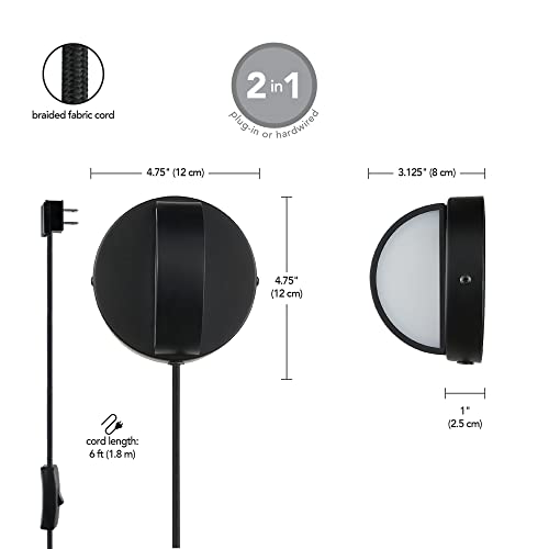 Globe Electric 51848 LED Integrated Plug-in or Hardwire Wall Sconce 2-Pack  Matte Black  350 Degree Rotation  16 W  200 Lumens  3000 Kelvin thumbnail