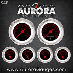 Aurora Instruments 3070 Competition Black SAE 6-Gauge Set (Red Text, Red Vintage Needles, Chrome Trim Rings, Style Kit DIY Install)