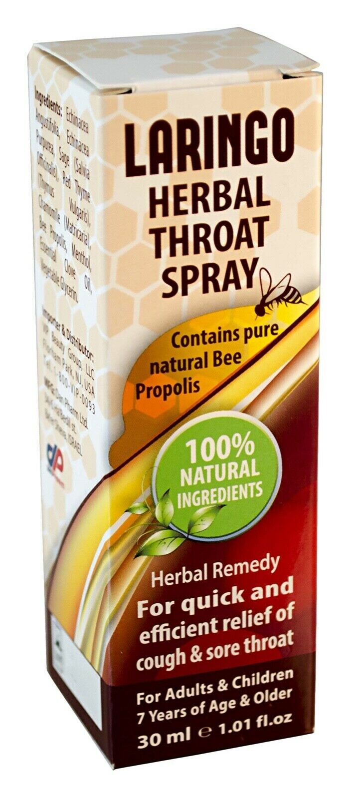 LARINGO Herbal Throat Spray Contains Pure Natural Bee Propolis. 100% Natural Herbal Remedy. Natural Sore Throat Remedy for Adults and Children - Glute