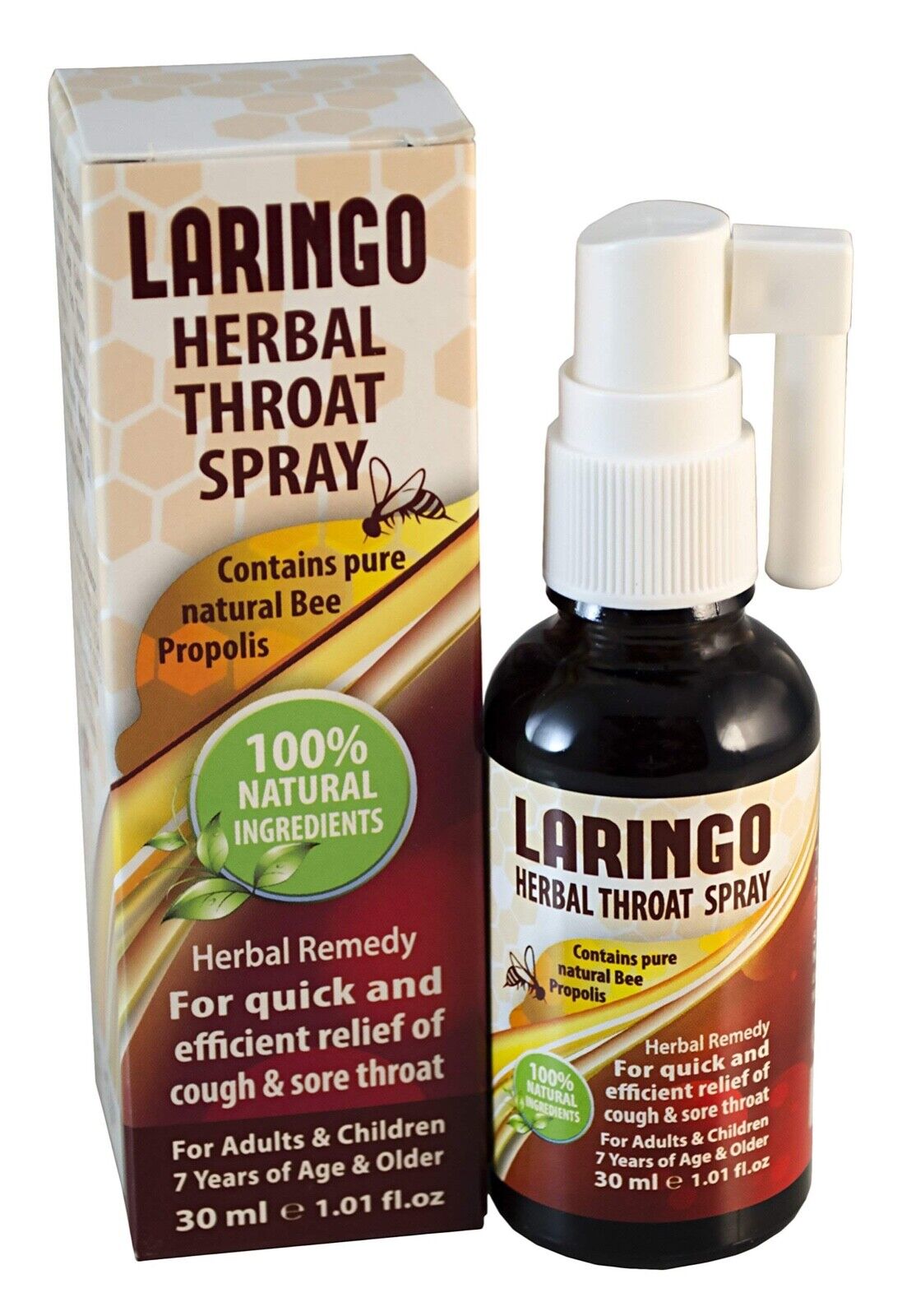 LARINGO Herbal Throat Spray Contains Pure Natural Bee Propolis. 100% Natural Herbal Remedy. Natural Sore Throat Remedy for Adults and Children - Glute thumbnail