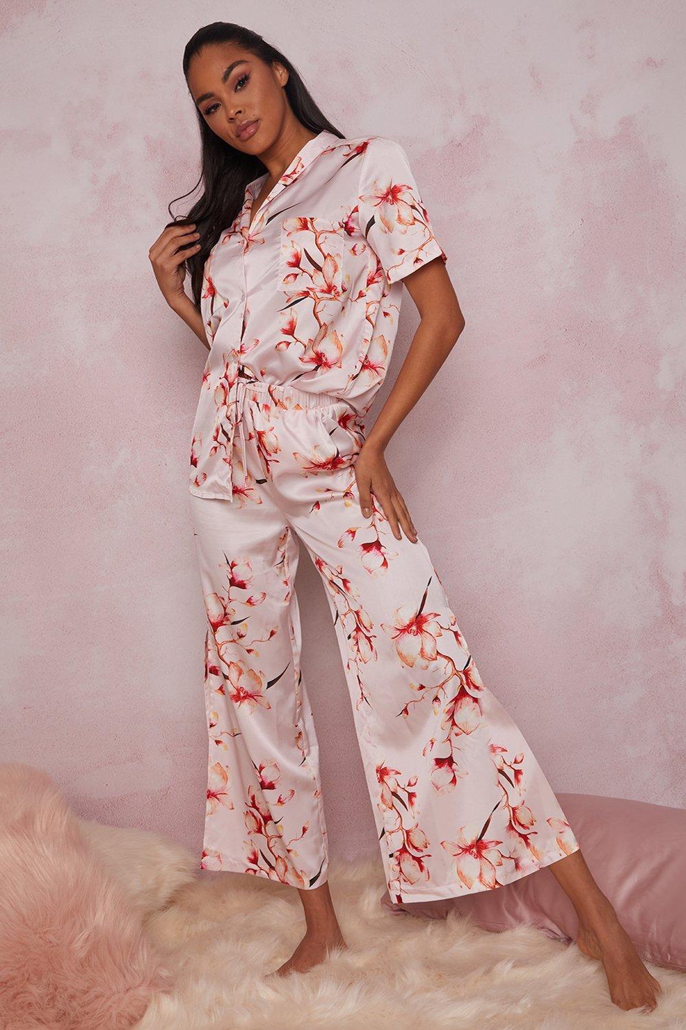 Chi Chi Floral Print Pyjama Set in Pink, Size 16