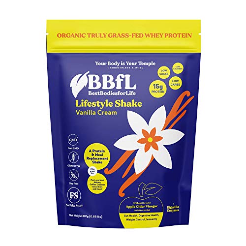 BBfL Protein Meal Replacement Powder  15g Protein  Organic Whey Protein  Apple Cider Vinegar  50mg Digestive Enzymes  All in One Shake (15 Servings  V