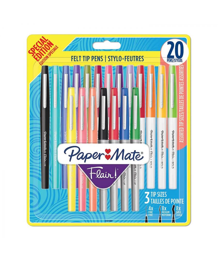 Papermate Paper Mate Flair Felt Tip Bold, Medium & Ultra-Fine Pens, Assorted, Pack of 20