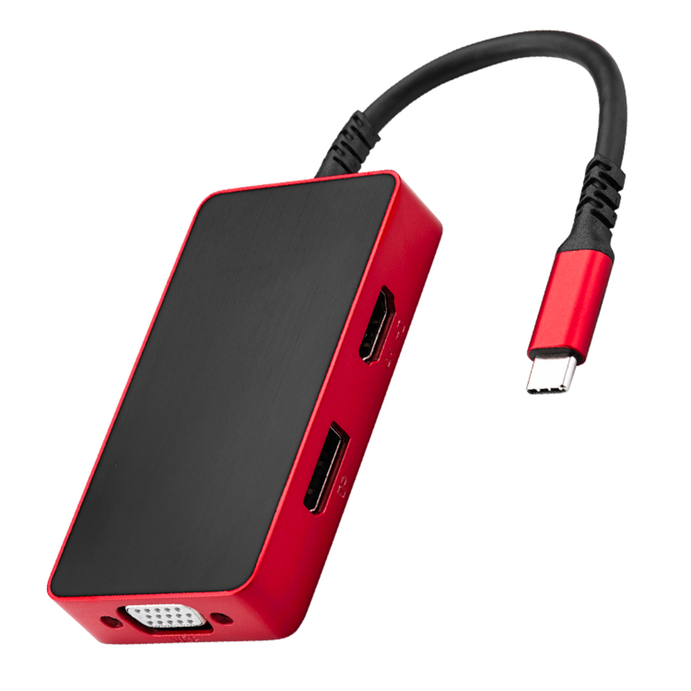 4081-0101RD-03 Type-C Docking Station 5-in-1 Multi-Port Hub Adapter USB Extender USB-C to PD100 + 3.5mm + HD + DP + VGA Converter Support HD/VGA/DP Sy
