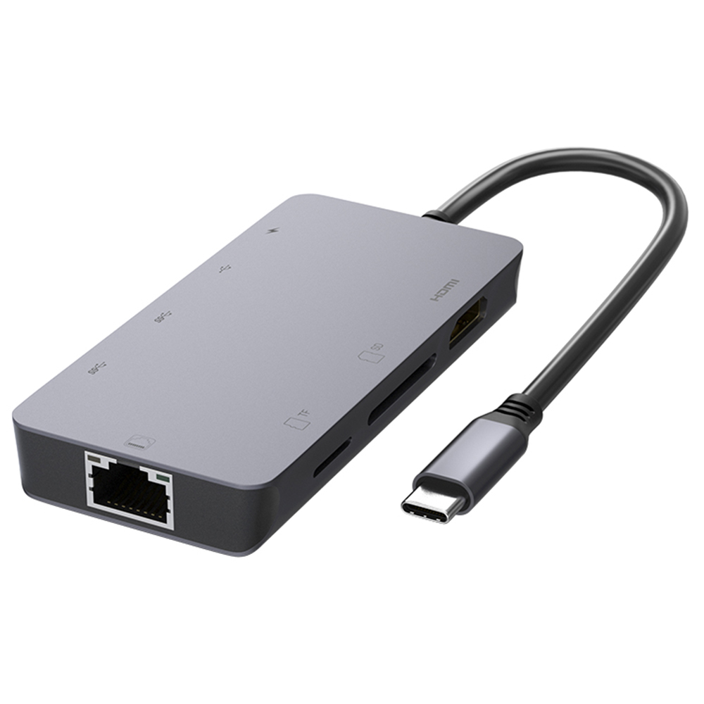 4081-0311 Mini Type-C Hub Adapter 8-in-1 USB3.1 Extender Docking Station USB-C to 4K HD/Gigabit Ethernet/3 USB/PD100W/3.0 Memory/TF Card Support 5Gbps