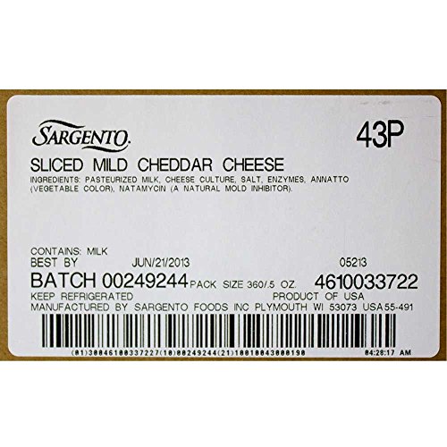 Sargento Sliced Mild Cheddar Cheese, 0.5 Ounce - 360 per Pack -- 12 Packs per Case. thumbnail