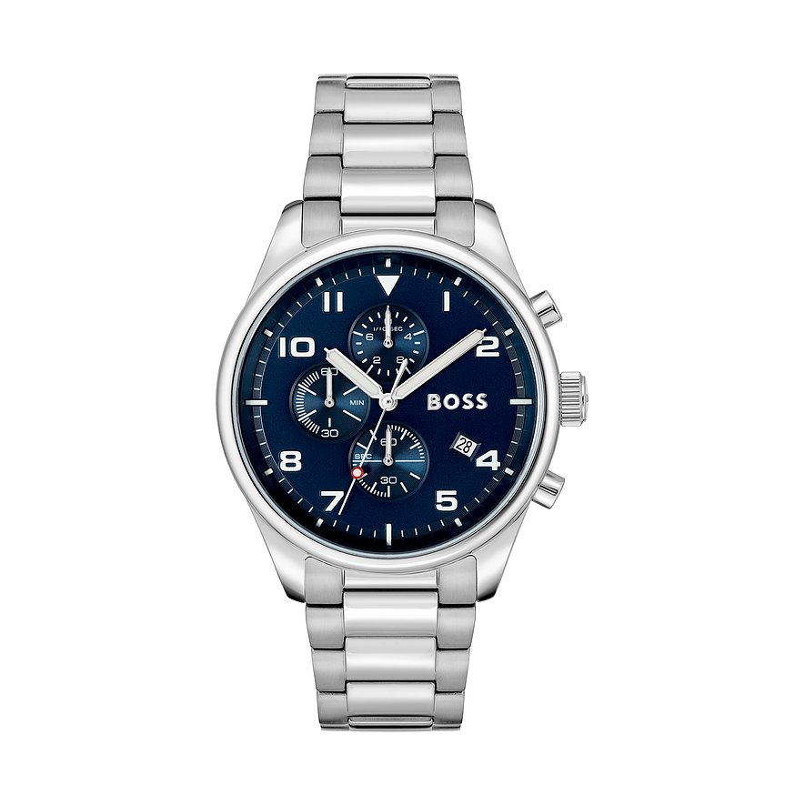 Hugo Boss View 1513989 Men's Chronograph Watch – 44mm Blue Dial Steel Bracelet