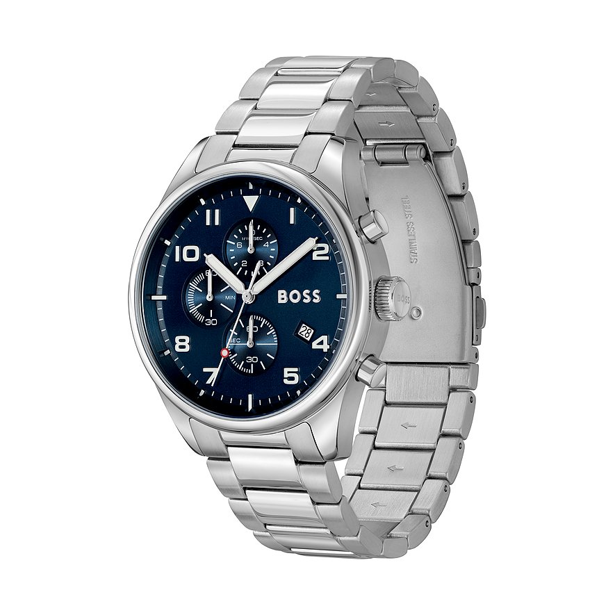 Hugo Boss View 1513989 Men's Chronograph Watch – 44mm Blue Dial Steel Bracelet thumbnail