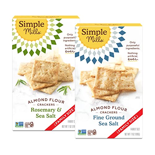 Simple Mills Almond Flour Crackers, Family Size Variety Pack (Fine Ground Sea Salt and Rosemary & Sea Salt) - Gluten Free, Vegan, Healthy Snacks, 7 Ou