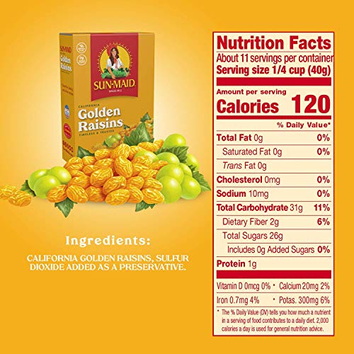 Sun-Maid California Dried Golden Raisins, No Added Sugar, Naturally Sweet Dried Fruit, 15 Ounce (3) thumbnail