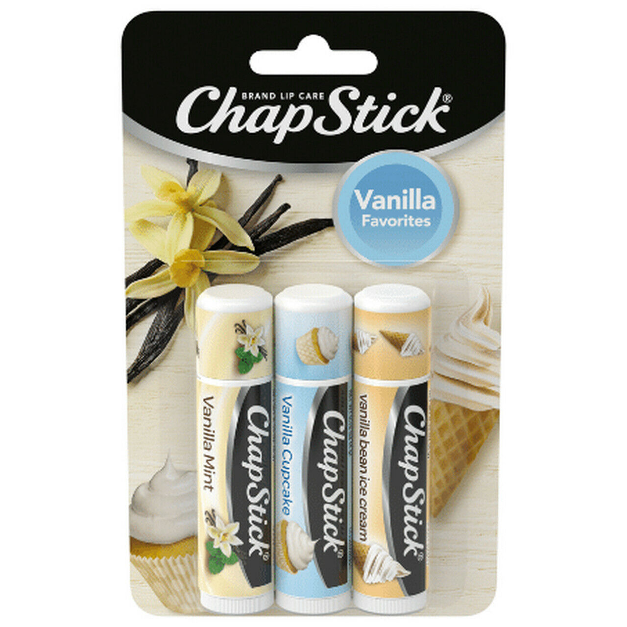 Chapstick Vanilla Favorites Lip Balm - Vanilla Mint, Vanilla Cupcake and Vanilla Bean Ice Cream Flavored - 0.15oz/3ct