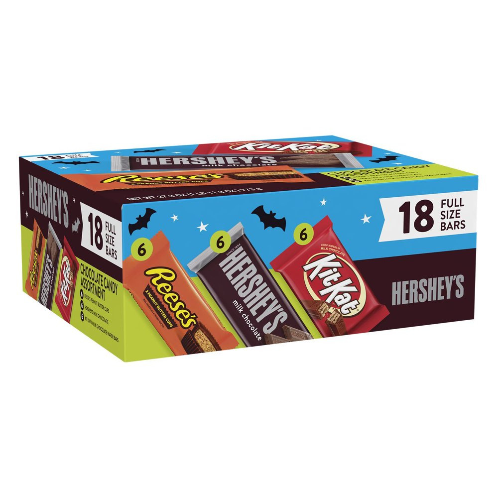 Hershey S  Kit Kat and Reese S Assorted Milk Chocolate Halloween Full Sized Candy  Variety Box 27.3 Oz  18 Pieces thumbnail