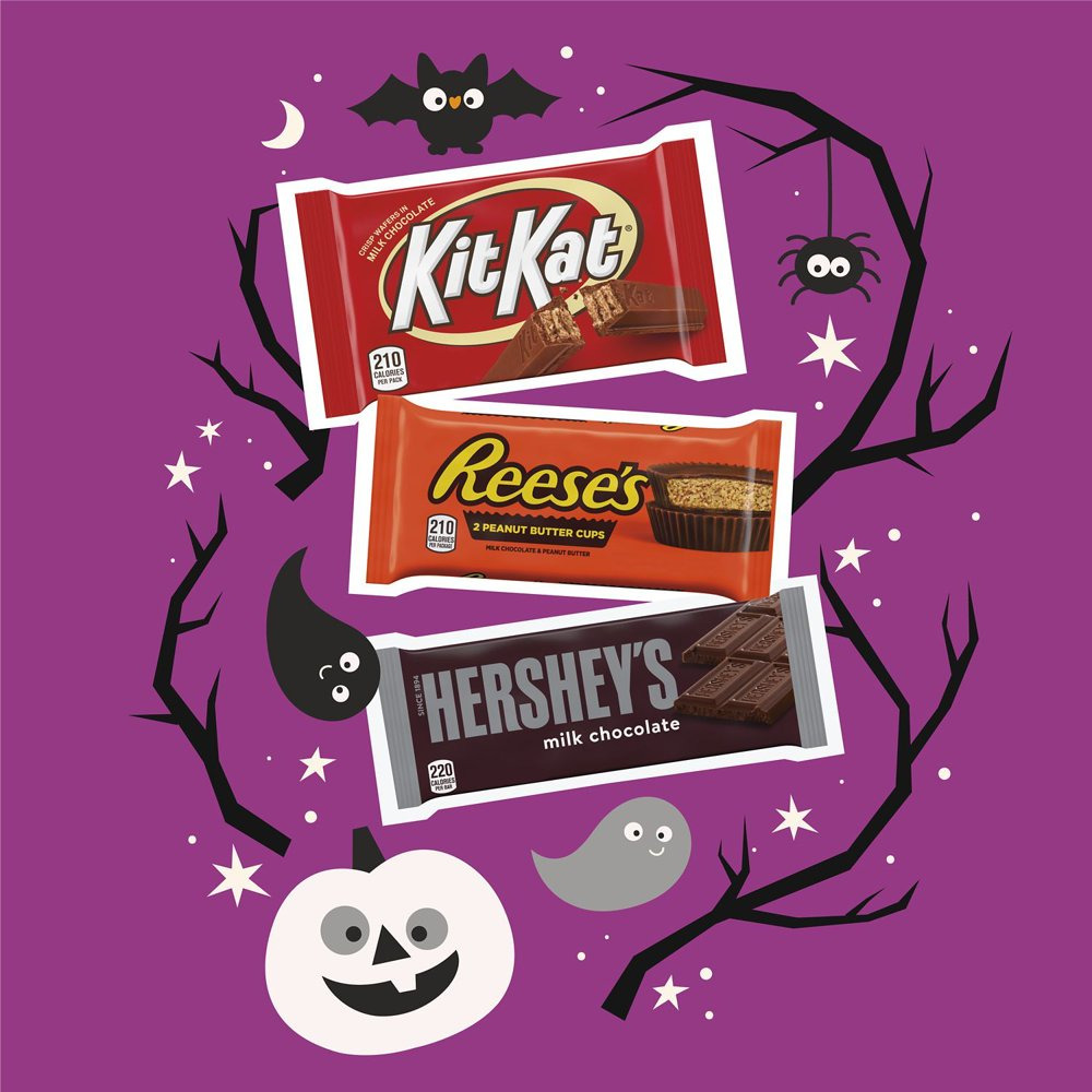Hershey S  Kit Kat and Reese S Assorted Milk Chocolate Halloween Full Sized Candy  Variety Box 27.3 Oz  18 Pieces thumbnail