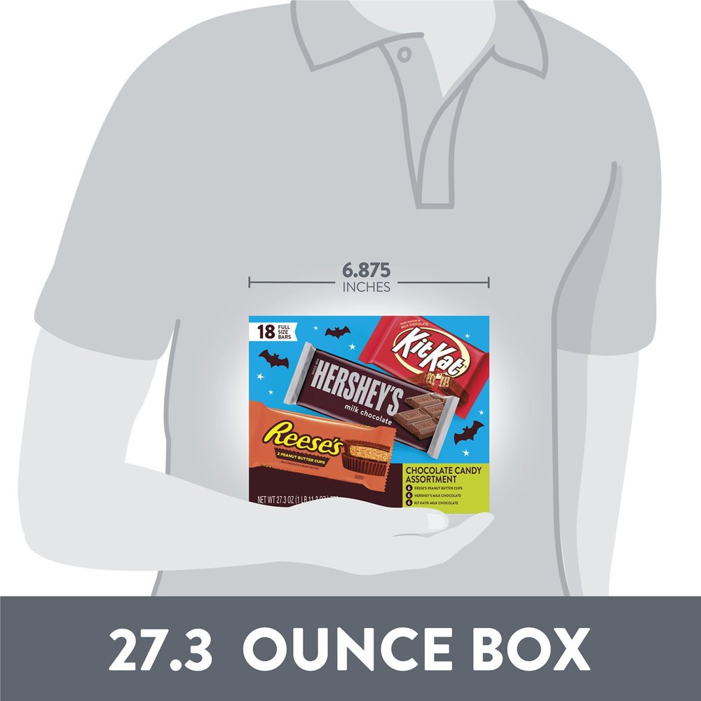 Hershey S  Kit Kat and Reese S Assorted Milk Chocolate Halloween Full Sized Candy  Variety Box 27.3 Oz  18 Pieces thumbnail