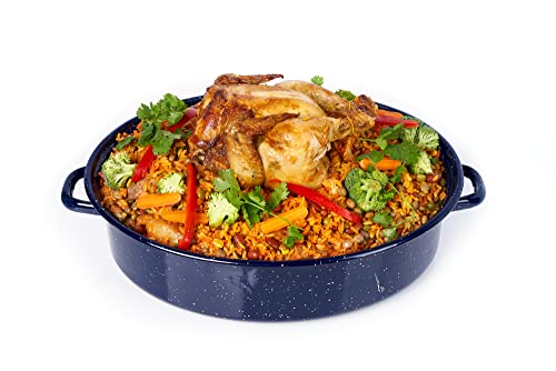 IMUSA USA 18 Traditional Vintage Style Blue Speckled Enamel on Steel Covered Oval Roaster