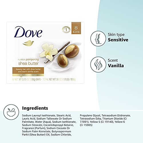 Dove Beauty Bar Gentle Skin Cleanser Moisturizing for Gentle Soft Skin Care Shea Butter More Moisturizing Than Bar Soap 3.75 Oz 8 Bars thumbnail