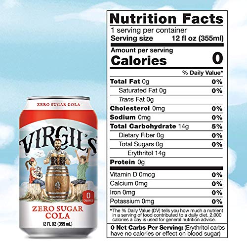 Virgil’s, Zero Sugar Cola, Great Tasting Zero Calorie Keto Friendly Soda (12- 12oz Cans) thumbnail