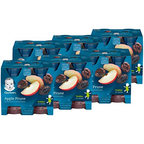 Gerber Apple Prune Juice, Non-GMO Juice from Concentrate, Made for Toddlers, 4 - 4 FL OZ Bottles per Pack (Pack of 6)