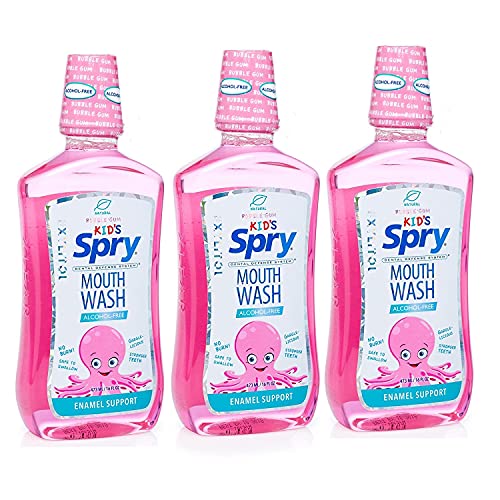 Spry Xylitol Mouthwash  Bubble Gum Flavor  16 Fl Oz  3 Pack  Natural Ingredients  Enamel Support