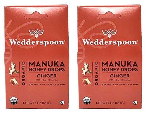 Wedderspoon Organic Manuka Honey Drops (Ginger), 4 Ounce (Pack of 2)