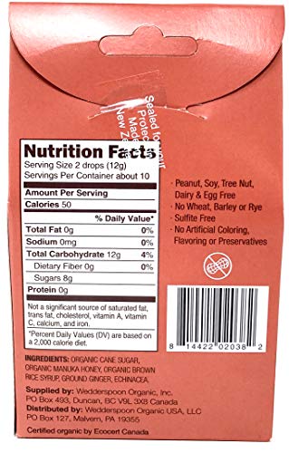 Wedderspoon Organic Manuka Honey Drops (Ginger), 4 Ounce (Pack of 2) thumbnail