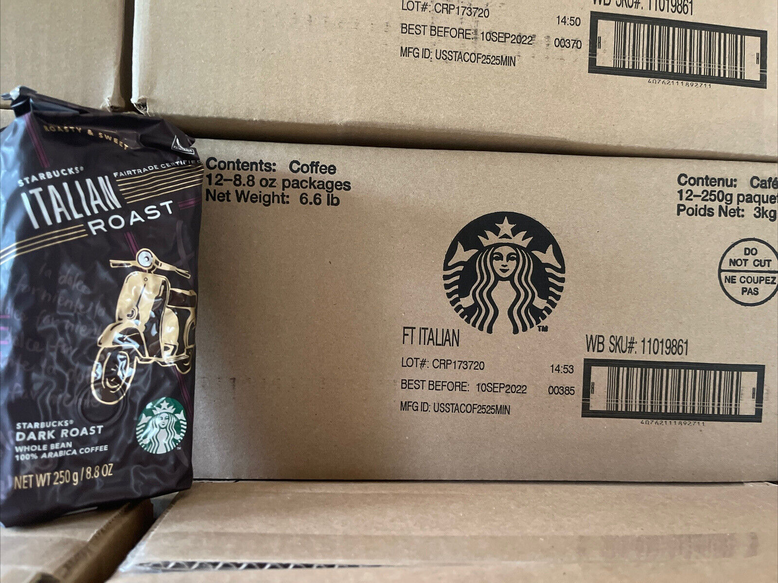 STARBUCKS Italian Whole Bean Dark Roast 12 Bags 8.8 Oz Ea  6.6 LB SEE Full Info thumbnail