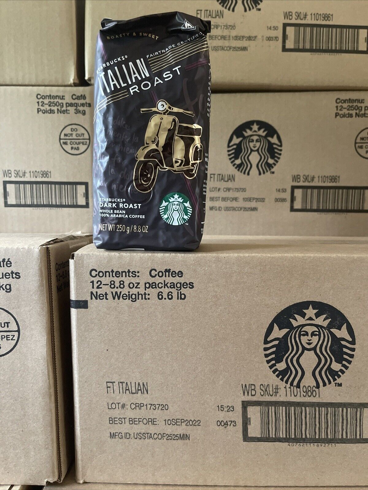STARBUCKS Italian Whole Bean Dark Roast 12 Bags 8.8 Oz Ea  6.6 LB SEE Full Info thumbnail