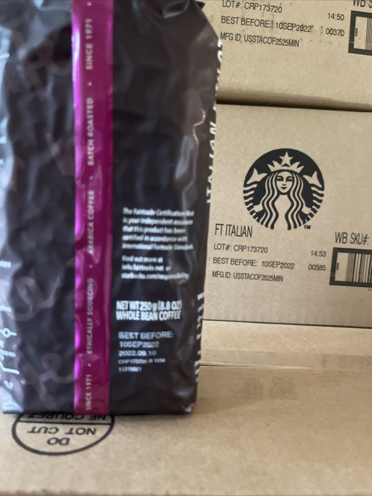 STARBUCKS Italian Whole Bean Dark Roast 12 Bags 8.8 Oz Ea  6.6 LB SEE Full Info thumbnail