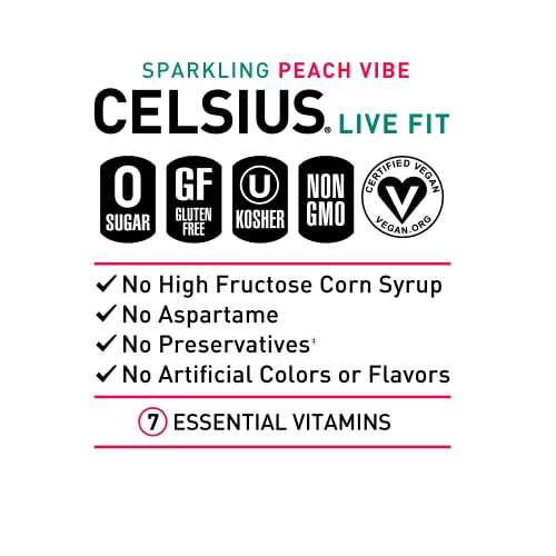 CELSIUS Essential Energy Drink 12 Fl Oz, Sparkling Peach Vibe (Pack of 12) thumbnail