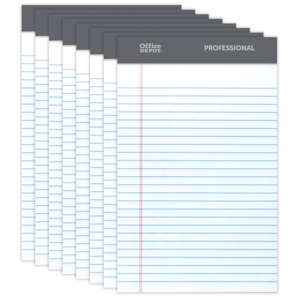 Office Depot Brand Professional Writing Pads, 5" X 8", Narrow Ruled, 50 Sheets, White, Pack of 8