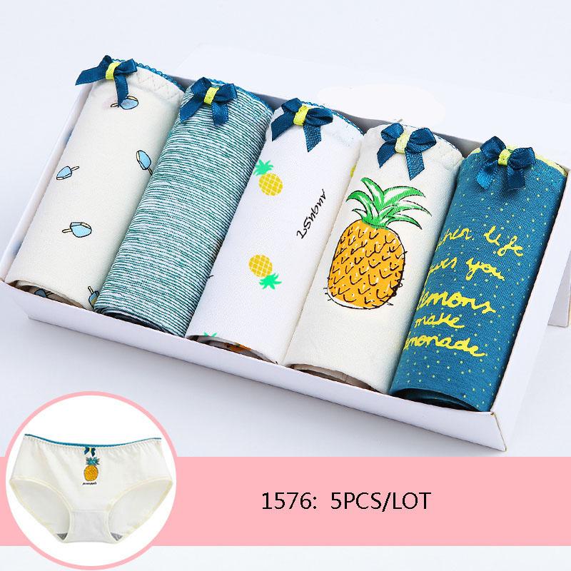LANGSHA 5Pcs/lot Cotton Panties Women Underwear Breathable Seamless Cute Print Briefs Soft Comfort Female Fashion Lingerie L XXL - 8532, L thumbnail