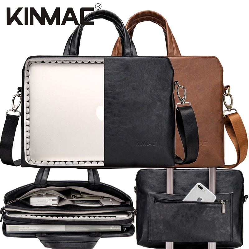 Kinmac Brand Laptop Bag 13,14,15,15.6 Inch,Messenger Handbag Shockproof Man Lady Leather Case for MacBook Notebook PC Dropship - New Black Pu thumbnail