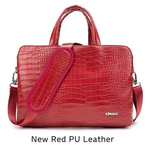 Kinmac Brand Laptop Bag 13,14,15,15.6 Inch,Messenger Handbag Shockproof Man Lady Leather Case for MacBook Notebook PC Dropship - New Red Pu Leather,