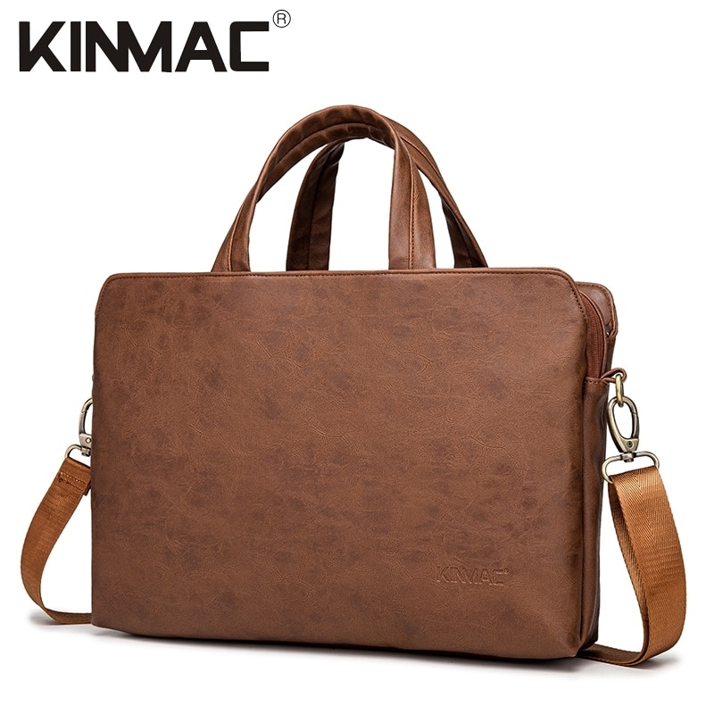 Kinmac Brand Laptop Bag 13,14,15,15.6 Inch,Messenger Handbag Shockproof Man Lady Leather Case for MacBook Notebook PC Dropship - Pu Leather Brown,