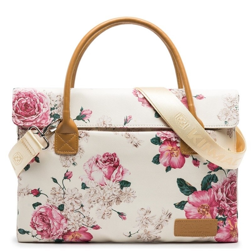 Kinmac Brand Messenger Laptop Bag 13,14,15,15.6 Inch, Lady Women Man Shoulder Handbag Case for MacBook Notebook Air Pro Dropship - White Peony, 15.6