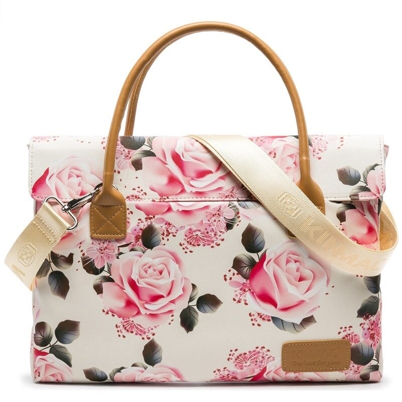 Kinmac Brand Messenger Laptop Bag 13,14,15,15.6 Inch, Lady Women Man Shoulder Handbag Case for MacBook Notebook Air Pro Dropship - White Rose, 14 Inch