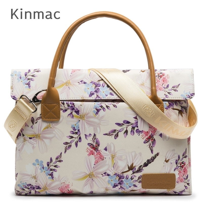 Kinmac Brand Messenger Laptop Bag 13,14,15,15.6 Inch, Lady Women Man Shoulder Handbag Case for MacBook Notebook Air Pro Dropship - White Rose, 15.4 thumbnail