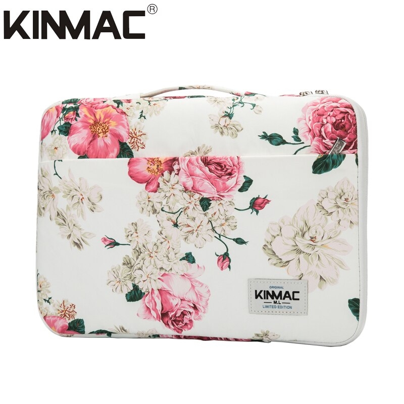 Shockproof Brand Kinmac Laptop Bag 12,13,14,15,15.6 Inch,Pink Peony Handbag Sleeve Case for MacBook Air Pro Notebook PC Dropship - New White Peony, thumbnail