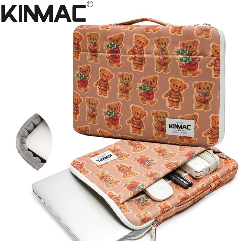 Brand Kinmac Laptop Bag 12,13,14,15,15.6 Inch,Women Man Handbag Case for MacBook Air Pro M1 Notebook PC Briefcase Dropship KC125 - Cartoon Bear, for