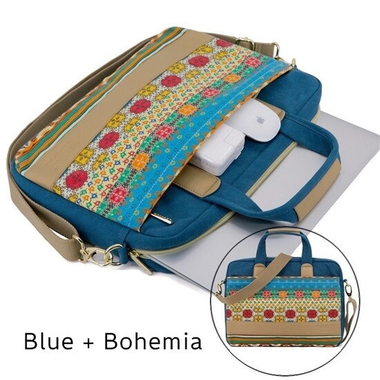 Kinmac Brand Bohemia Messenger Laptop Bag 13,15.6 Inch,Canvas Lady Shoulder Handbag Case for MacBook Air Pro,Shockproof DropShip - Blue Bohemia, 13.3