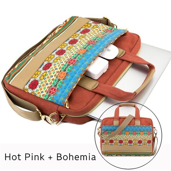 Kinmac Brand Bohemia Messenger Laptop Bag 13,15.6 Inch,Canvas Lady Shoulder Handbag Case for MacBook Air Pro,Shockproof DropShip - Hot Pink Bohemia,