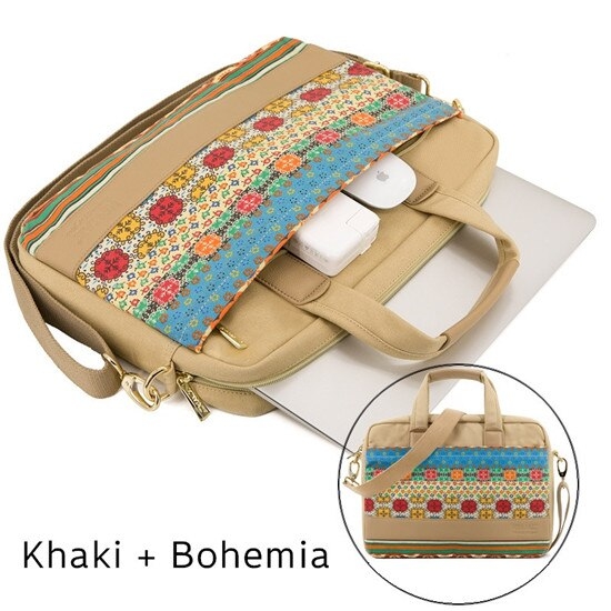 Kinmac Brand Bohemia Messenger Laptop Bag 13,15.6 Inch,Canvas Lady Shoulder Handbag Case for MacBook Air Pro,Shockproof DropShip - Khaki Bohemia,